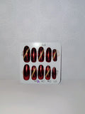 Red Chrome Gold Stripe Press-On Nails