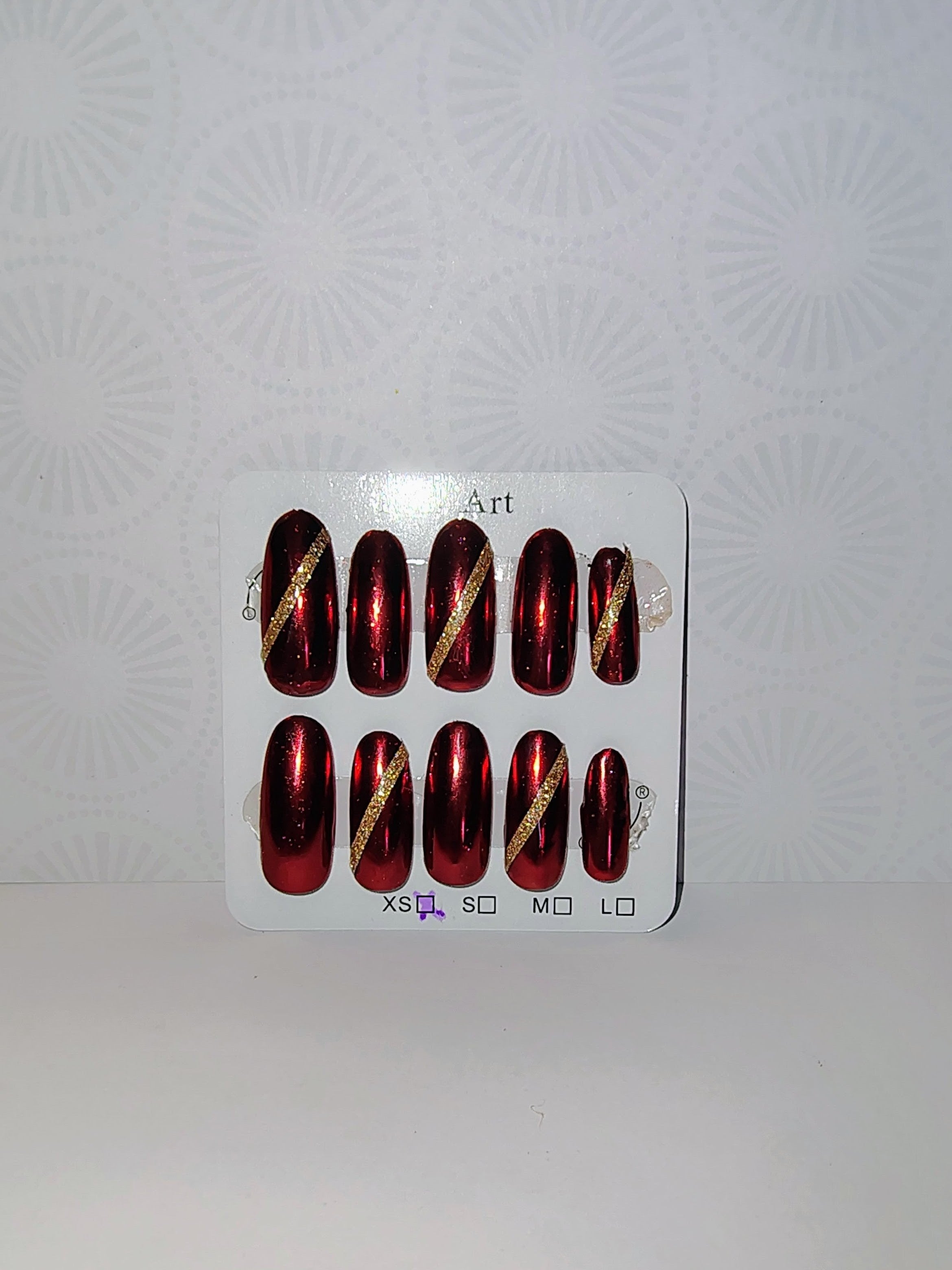 Red Chrome Gold Stripe Press-On Nails